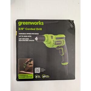 Greenworks 3/8" Corded Drill 6.5 A Variable Speed Reversible 3000 RPM Power Tool